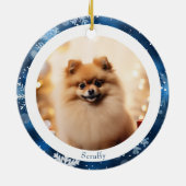 ブルーエレガントスノーフレーク両面クリスマスフォト セラミックオーナメント (裏面)