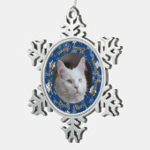 ブルーエレガントスノーフレーク猫フォトカスタムクリスマス スノーフレークピューターオーナメント (右)