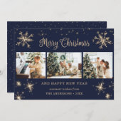 ブルーエレガントスパークリー雪のフレーク写真クリスマス シーズンカード (正面/裏面)