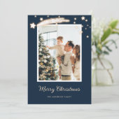 ブルーエレガントスモダンスター写真クリスマスカード シーズンカード (スタンド正面)