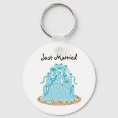 ブルーエレガントス結婚ケーキ – たった今結婚しました キーホルダー (正面)