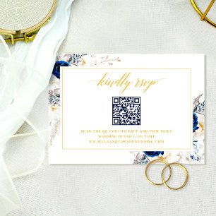 ブルーエレガントズ結婚ウェブサイトRSVP QRコードカード サンキューカード
