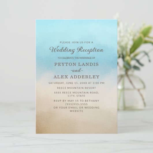 ブルーエレガントタンビーチ海ウェディングレセプション 招待状 (スタンド正面)