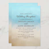 ブルーエレガントタンビーチ海ウェディングレセプション 招待状 (正面/裏面)