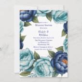 ブルーエレガントターコイズフローラウェディングシャワー 招待状 (正面)