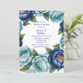 ブルーエレガントターコイズフローラウェディングシャワー 招待状 (スタンド正面)