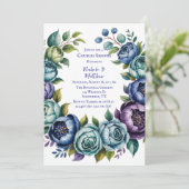 ブルーエレガントターコイズフローラカップルシャワー 招待状 (スタンド正面)