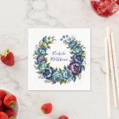 ブルーエレガントターコイズフローラブライダルシャワー スタンダードカクテルナプキン (インサイチュ)