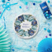 ブルーエレガントターコイズフローラブライダルシャワー ペーパープレート (パーティー)