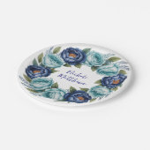 ブルーエレガントターコイズフローラブライダルシャワー ペーパープレート (アングル)