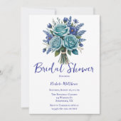 ブルーエレガントターコイズフローラブライダルシャワー 招待状 (正面)