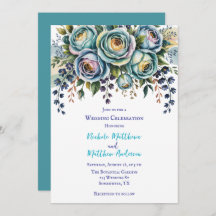 ブルーエレガントターコイズフローラ結婚お祝い