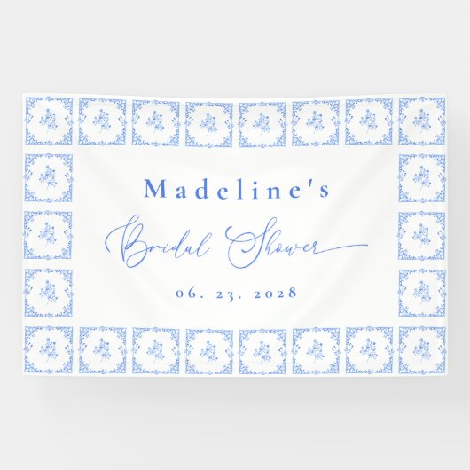 ブルーエレガントタ地中海のイルブライダルシャワー 横断幕 (横)