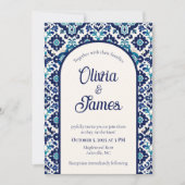 ブルーエレガントタ地中海のイル結婚式招待状 招待状 (正面)