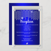 ブルーエレガントダイヤモンドと真珠のウェディングレセプション 招待状 (正面/裏面)