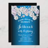 ブルーエレガントダイヤモンド、グリッター誕生日の招待状 招待状 (正面/裏面)