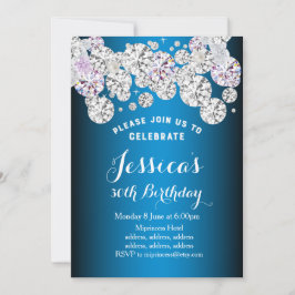 ブルーエレガントダイヤモンド、グリッター誕生日の招待状 招待状