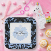 ブルーエレガントダマスククリスマスカスタム紙プレート ペーパープレート (パーティー)