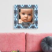 ブルーエレガントダマスクベビーフォト誕生デコール キャンバスプリント (インサイチュ (リビング))