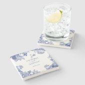 ブルーエレガントチノイスリーシックフローラ結婚ズ ストーンコースター (横)