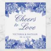 ブルーエレガントチノイスリーシックフローラ結婚ズ ワインラベル (シングルラベル)