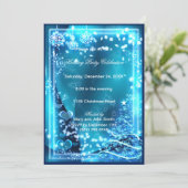 ブルーエレガントツリーハートクリスマスパーティー招待状 招待状 (スタンド正面)