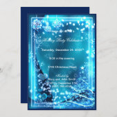 ブルーエレガントツリーハートクリスマスパーティー招待状 招待状 (正面/裏面)