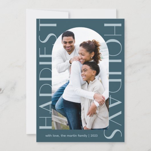 ブルーエレガントツーフォトホリデー シーズンカード (正面)