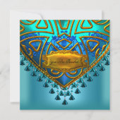 ブルーエレガントティール（緑がかった色）アクア金ゴールドすべての行事 招待状 (正面)