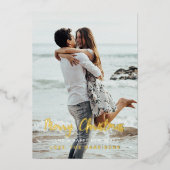 ブルーエレガントティール（緑がかった色）クリスマスフローラルパターン写真 箔シーズンカード (正面)