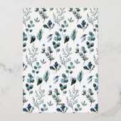 ブルーエレガントティール（緑がかった色）クリスマスフローラルパターン写真 箔シーズンカード (裏面)