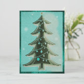 ブルーエレガントティール（緑がかった色）グリッターペーパーカットクリスマスツリー シーズンカード (スタンド正面)