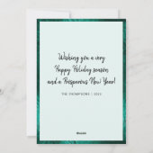 ブルーエレガントティール（緑がかった色）グリッターペーパーカットクリスマスツリー シーズンカード (裏面)