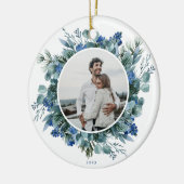 ブルーエレガントティール（緑がかった色）フローラリース写真 セラミックオーナメント (左)