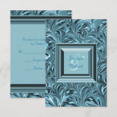 ブルーエレガントティール（緑がかった色）ブルーウェディングRSVP 出欠カード (正面/裏面)