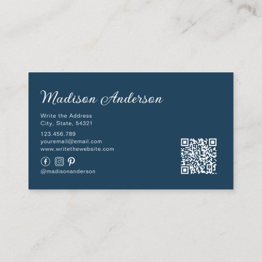 ブルーエレガントテラコッタボホウォーターのカラーフェザー 名刺 (裏面)