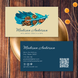 ブルーエレガントテラコッタボホウォーターのカラーフェザー 名刺