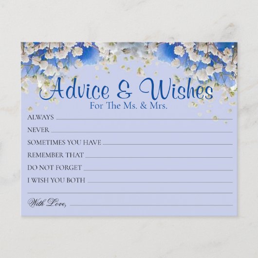 ブルーエレガントデイジーの結婚アドバイスウィッシュカード (正面)