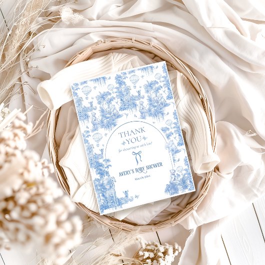 ブルーエレガントトイルサファリボーイベビーシャワー サンキューカード