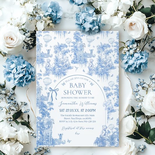 ブルーエレガントトイルサファリボーイベビーシャワー 招待状