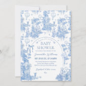 ブルーエレガントトイルサファリボーイベビーシャワー 招待状 (正面)