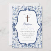 ブルーエレガントトイルドジュエバプテスマ 招待状 (正面)