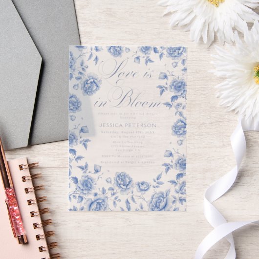 ブルーエレガントトイレチノワセリーブライダルシャワー ベラム紙招待状 (ウェディング)