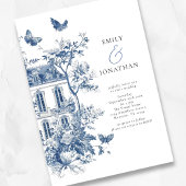 ブルーエレガントトイレデジュイQRコード結婚ズ 招待状