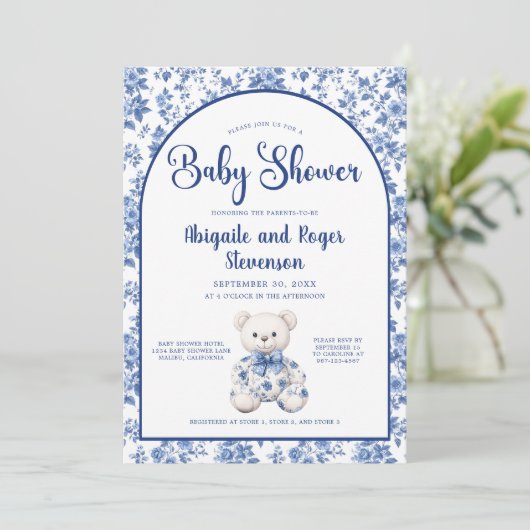 ブルーエレガントトイレベビーシャワー招待状 招待状 (スタンド正面)