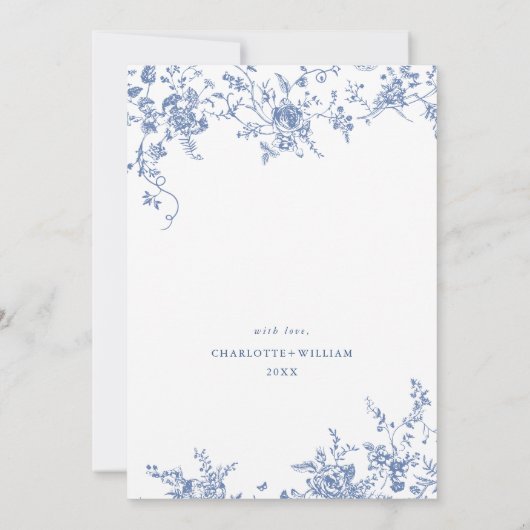 ブルーエレガントトワフランスのイルガーデンリハーサルディナー 招待状 (裏面)