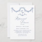 ブルーエレガントトワフランスのイルガーデンリハーサルディナー 招待状 (正面)