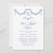 ブルーエレガントトワフランスのイルガーデンリハーサルディナー 招待状 (正面)