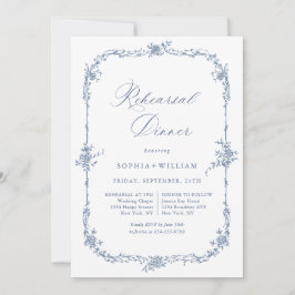 ブルーエレガントトワフランスのイルガーデンリハーサルディナー 招待状