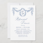 ブルーエレガントトワフランスのイルガーデンリハーサルディナー 招待状 (正面)